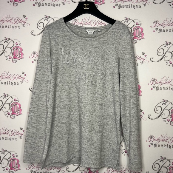 Reitmans Tops - Reitmans WINE NOT? sparkly pullover long sleeve hoodie sweater grey silver